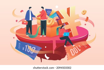Internet financial wealth management gift box illustration business character wealth poster