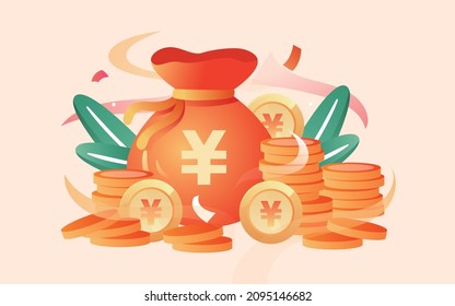 Internet financial wealth management lucky bag illustration character lottery poster