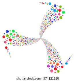Internet fireworks swirl rotation. Vector illustration style is flat bright multicolored iconic symbols on a white background. Object twirl created from random pictographs.