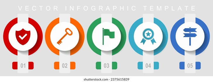 Internet flat design icon set, miscellaneous icons such as shield, key, flag, badge and signpost, vector infographic template, web buttons collection