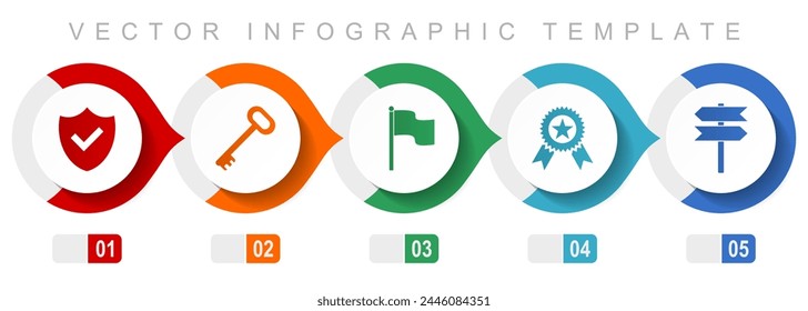 Internet flat design infographic template, miscellaneous symbols such as shield, key, flag, badge and signpost, vector icons collection