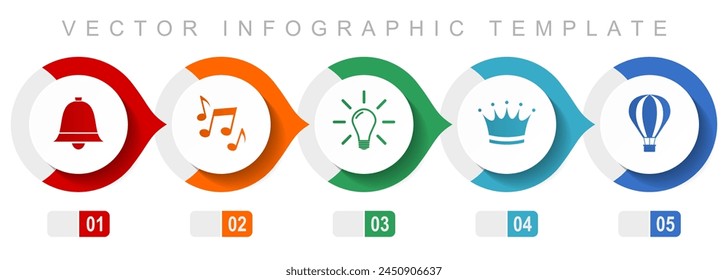 Internet flat design infographic template, miscellaneous symbols such as bell, music, light bulb, crown and ballon, vector icons collection