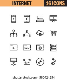 Internet flat icon set. Collection of high quality outline symbols for web design, mobile app. Internet vector thin line icons or logo.