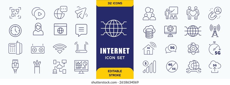 Internet flat icons set. Computer, desktop, network, website, server, programming and more signs. Flat icon collection. Pro Vecto