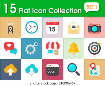 Internet Flat icons vector collection with of web and business, office and marketing element. Isolated on Colorful background 