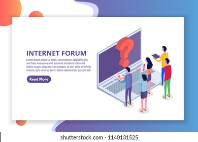 Internet Forum, Communicating People, Society Isometric Concept. Vector Illustration