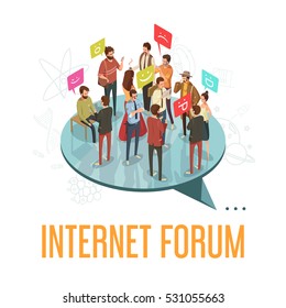 Internet Forum Society With Communicating People Concept Isometric Vector Illustration