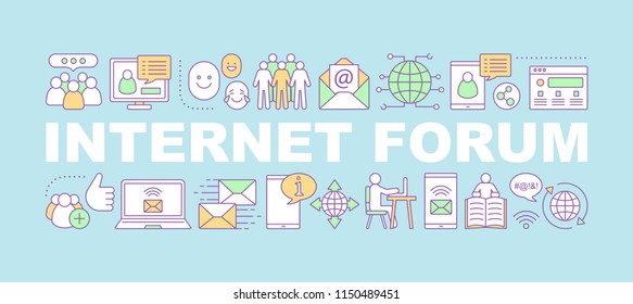 Internet forum word concepts banner. Social media. Chatting. Isolated lettering typography idea with linear icons. Online communication. Networking. Vector outline illustration