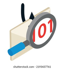 Icono de fraude de Internet vector isométrico. Vidrio de aumento, sobre cerrado enganchado. Concepto de phishing, ciberdelitos, seguridad de redes