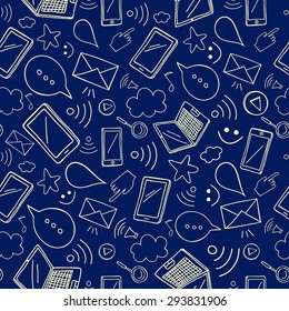 Internet and gadgets vector seamless background. Doodle pattern