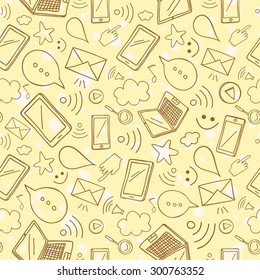 Internet and gadgets vector seamless background. Doodle pattern