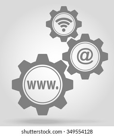 internet gear mechanism concept vector illustration isolated on gray background