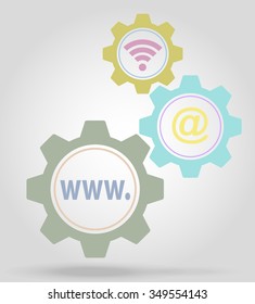 internet gear mechanism concept vector illustration isolated on gray background