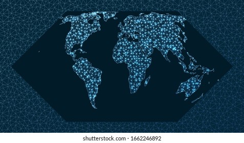 Internet and global connections map. Eckert 2 projection. World Network. Artistic connections map. Vector illustration.