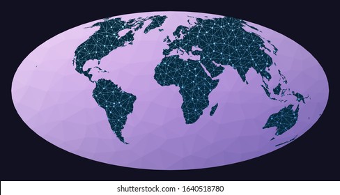 Internet and global connections map. Hammer projection. World network map. Wired globe in Hammer projection on geometric low poly background. Amazing vector illustration.