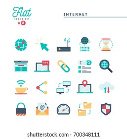 Internet, global network, cloud computing, free WiFi and more, flat icons set, vector illustration