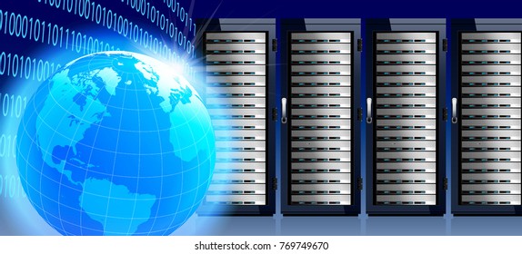 Internet Global World with Communication Technology, Data Center, Server Racks