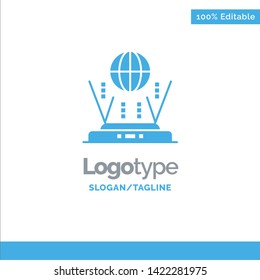 Internet, Globe, Router, Connect Blue Solid Logo Template. Place for Tagline