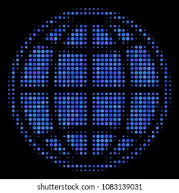 Internet halftone vector icon. Illustration style is dot iconic internet symbol on a black background. Halftone matrix is made with spheric dots.