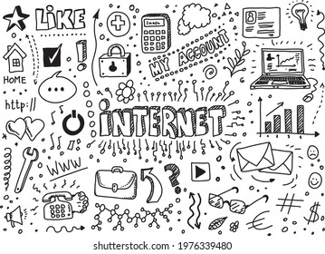 Internet hand drawn vector dooles set