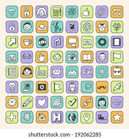 Internet hipster icons set. Vector. Hand drawn. 