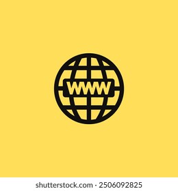 Internet http address icon isolated on white background. Globe sign in flat style. Network www symbol in blackwith yellowbackground. Vector illustration for graphic design, logo, Web, UI