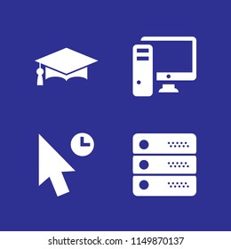 internet icon. 4 internet set with student, mouse, pc computer with monitor and server vector icons for web and mobile app