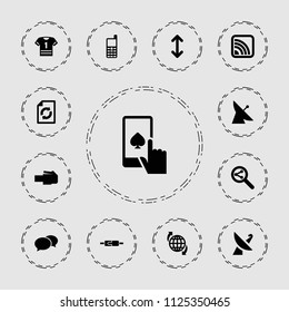Internet icon. collection of 13 internet filled icons such as satellite, chat, reload, phone cable, arrow, t-shirt. editable internet icons for web and mobile.