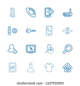 Internet icon. collection of 16 internet outline icons such as display, phone with heart, search, call, add friend, router. editable internet icons for web and mobile.