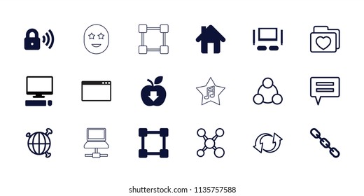 Internet icon. collection of 18 internet filled and outline icons such as network connection, home, security lock, tv set, share. editable internet icons for web and mobile.