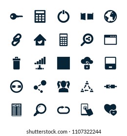 Internet icon. collection of 25 internet filled icons such as trash bin, laptop, reload replay, browser window, link. editable internet icons for web and mobile.