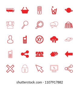 Internet icon. collection of 25 internet filled and outline icons such as house, phone, trash bin, shopping basket, cpu, pointer. editable internet icons for web and mobile.