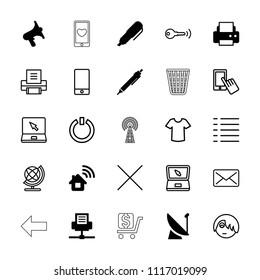 Internet icon. collection of 25 internet filled and outline icons such as printer, pen, volume, phone connection cable, satellite. editable internet icons for web and mobile.
