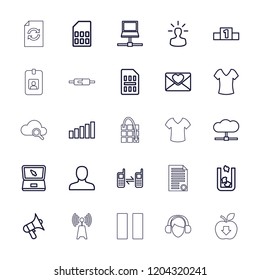 Internet icon. collection of 25 internet outline icons such as trash bin, man, shirt, love letter, volume, connected phone, laptop. editable internet icons for web and mobile.