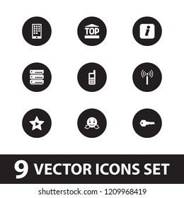 Internet icon. collection of 9 internet filled icons such as signal tower, phone, confused emot, server, key, calendar on phone. editable internet icons for web and mobile.