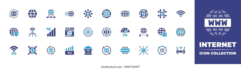 Internet icon collection. Duotone color. Vector and transparent illustration. Containing localization, global connection, global, internet security, internet browser, g, wifi, internet, worldwide.