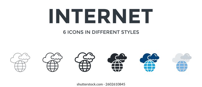 Internet Icon In Different Style Vector Illustration. Designed In Thin Line, Regular Line, Bold Line, Glyph, Color Fill, And Flat Style Can Be Used For Web