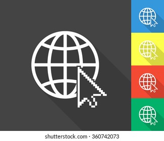 internet icon - gray and colored (blue, yellow, red, green) vector illustration with long shadow