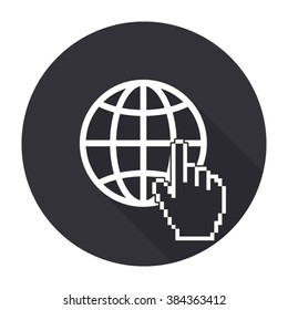 internet icon with long shadow - vector round button