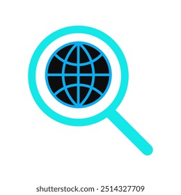 Internet icon with magnifying glass for cyberspace and global communication symbol