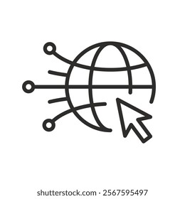internet icon, network connection, globe and arrow, tap go to website, tech symbol, editable stroke vector icons eps10