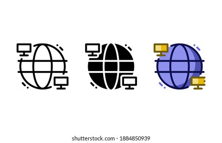 Internet icon. With outline, glyph, and filled outline styles