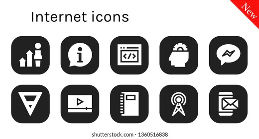 internet icon set. 10 filled internet icons.  Simple modern icons about  - Development, Information, Html, Setting, Messenger, Earth, Video, Notebook, Antenna, Smartphone