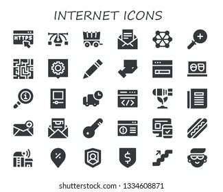 internet icon set. 30 filled internet icons.  Simple modern icons about  - Https, Vector, Carriage, Email, Connect, Zoom in, Maze, Settings, Pencil, Payment method, Download, Laptop