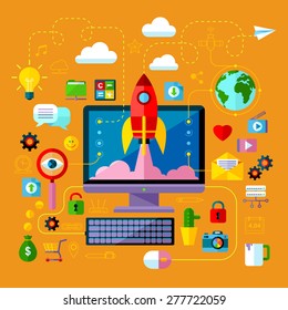 Internet Icon Set with Accessories for Web Services in Flat Design