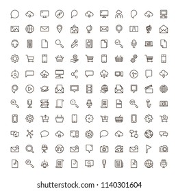Internet icon set. Collection of high quality outline web pictograms in modern flat style. Black computer symbol for web design and mobile app on white background. Website line logo.
