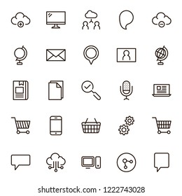 Internet icon set. Collection of high quality outline web pictograms in modern flat style. Black computer symbol for web design and mobile app on white background. Website line logo.