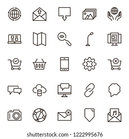 Conjunto de iconos de Internet. Colección de pictogramas de Web de contorno de alta calidad en estilo plano moderno. Símbolo de computadora negro para Diseño web y App móvil sobre fondo blanco. Logotipo de la línea de Sitio web.
