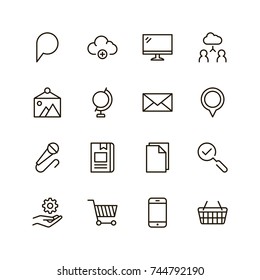 Internet icon set. Collection of high quality outline web pictograms in modern flat style. Black computer symbol for web design and mobile app on white background. Website line logo.