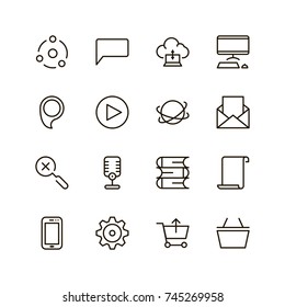 Internet icon set. Collection of high quality outline web pictograms in modern flat style. Black computer symbol for web design and mobile app on white background. Website line logo.